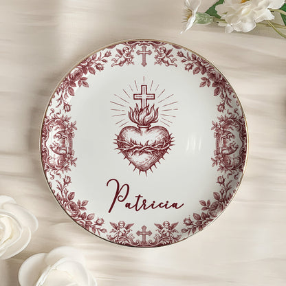 Christian Faith Symbols Toile De Jouy - Personalized Jewelry Dish
