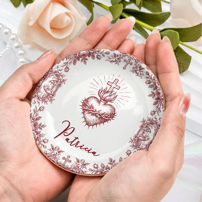 Christian Faith Symbols Toile De Jouy - Personalized Jewelry Dish