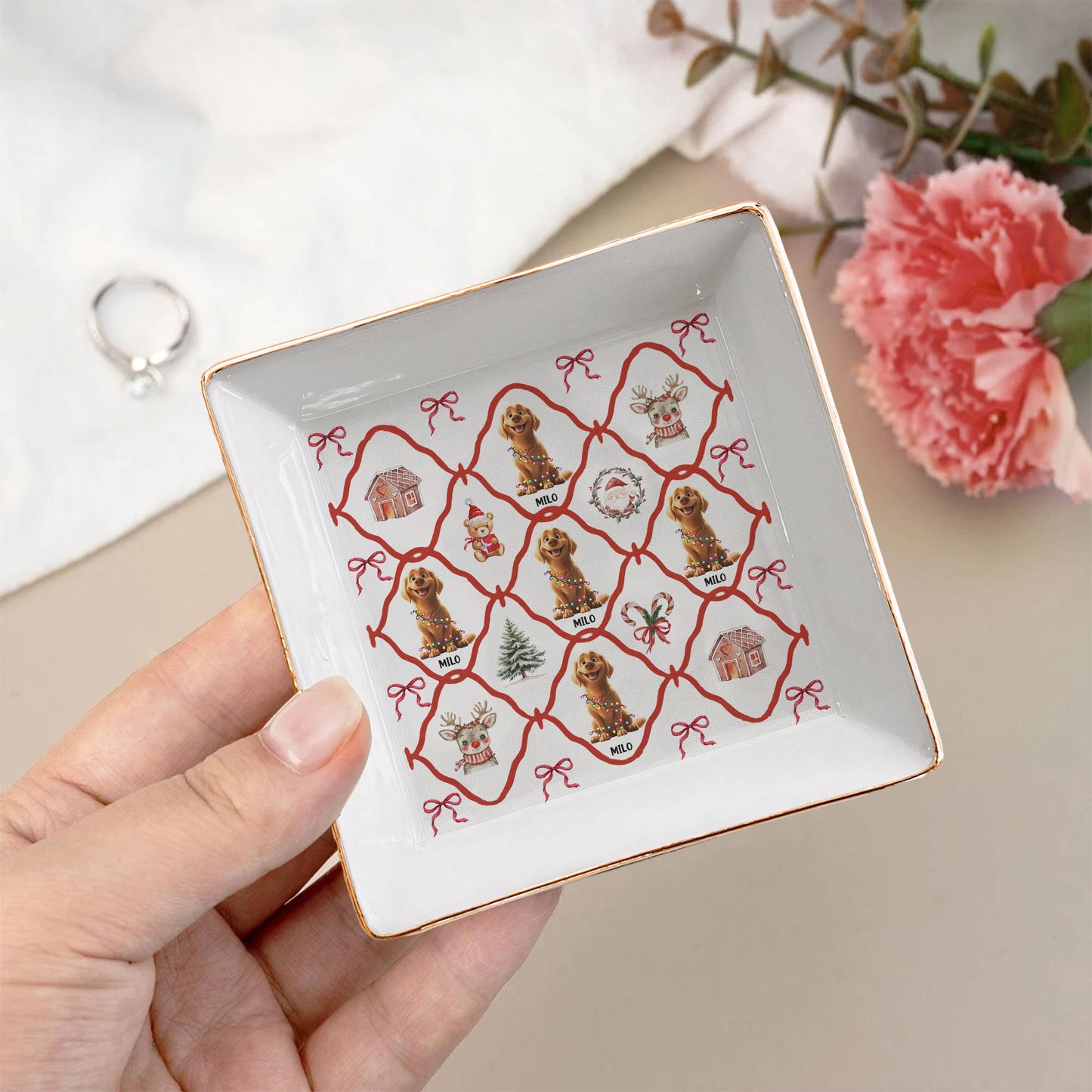 Christmas Dogs Festive 3D Pets - Personalized Jewelry Dish