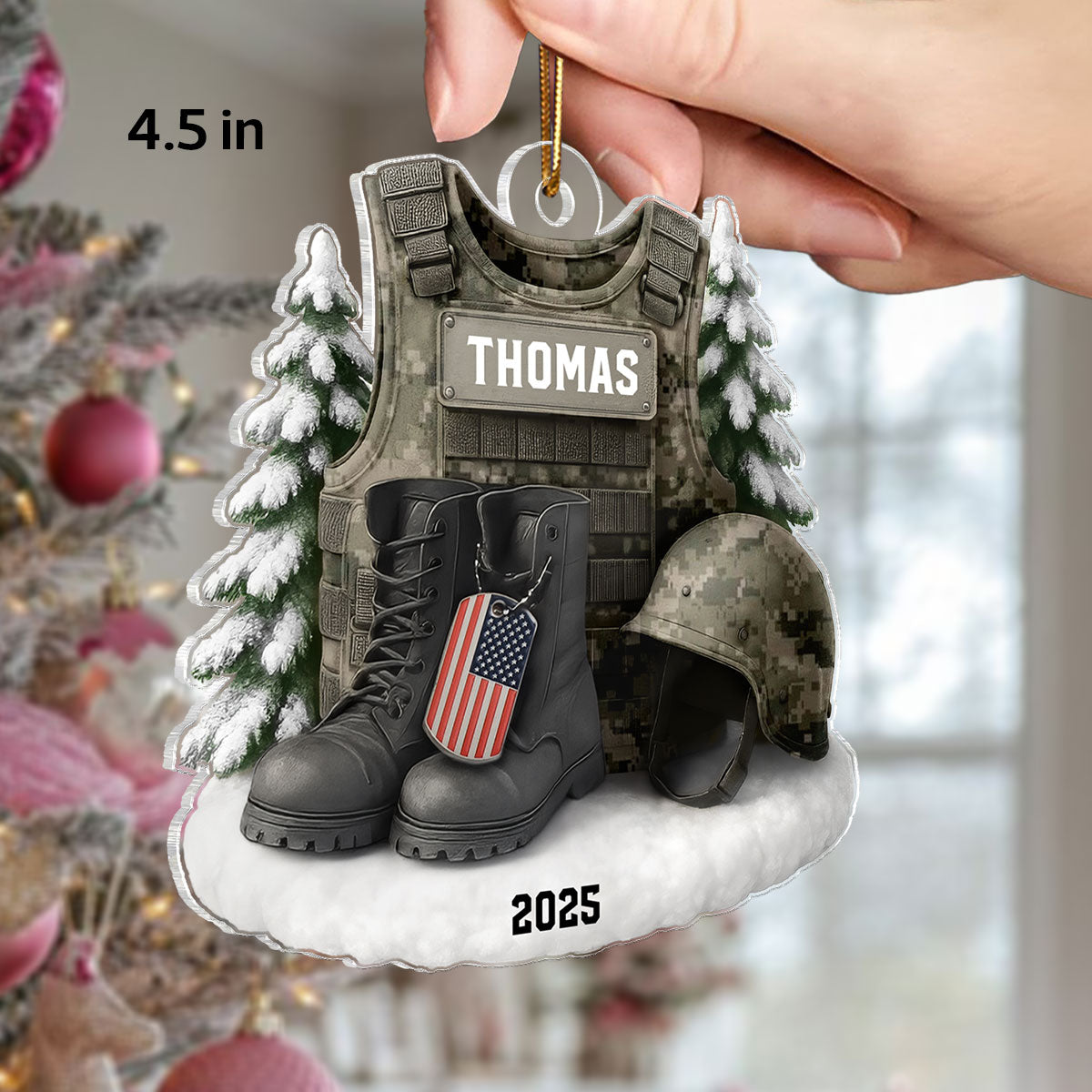 3D Effect Military Uniform Boots And Helmet - Personalized Acrylic Ornament