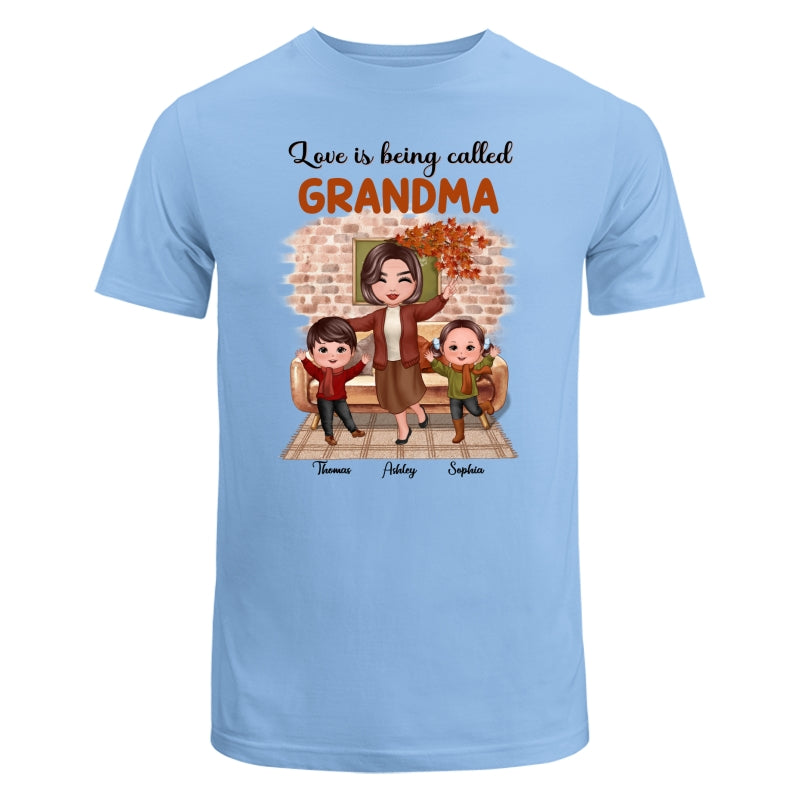 Fall Season Happy Doll Grandma And Grandkids Brick Background In House Personalized Shirt