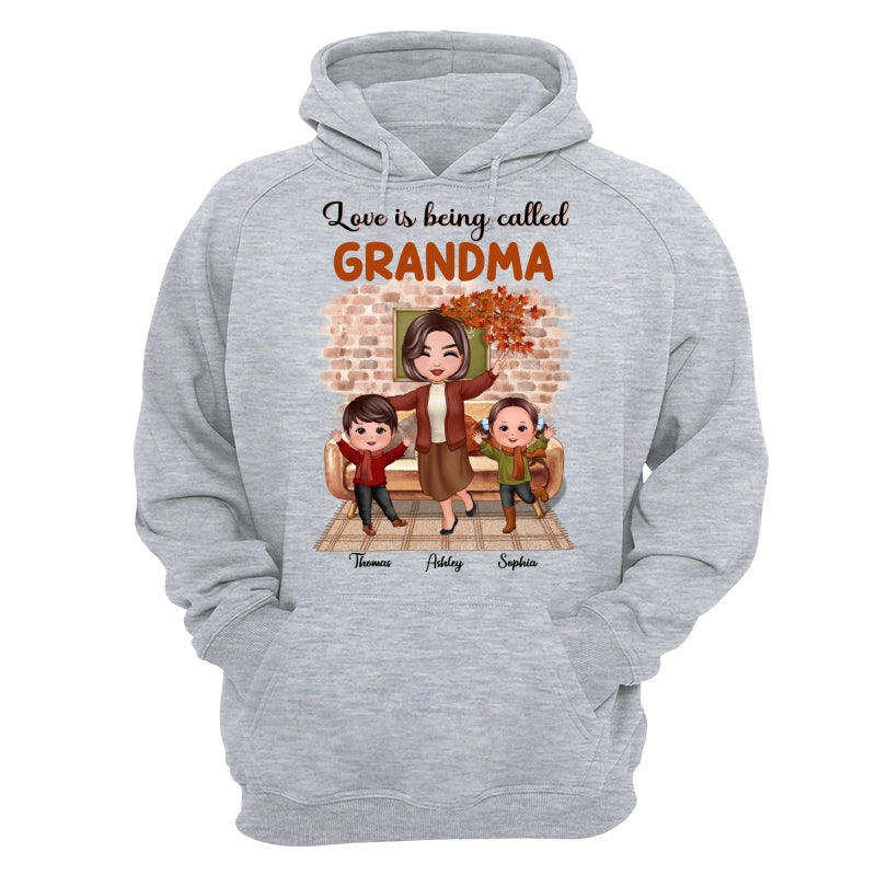 Fall Season Happy Doll Grandma And Grandkids Brick Background In House Personalized Shirt