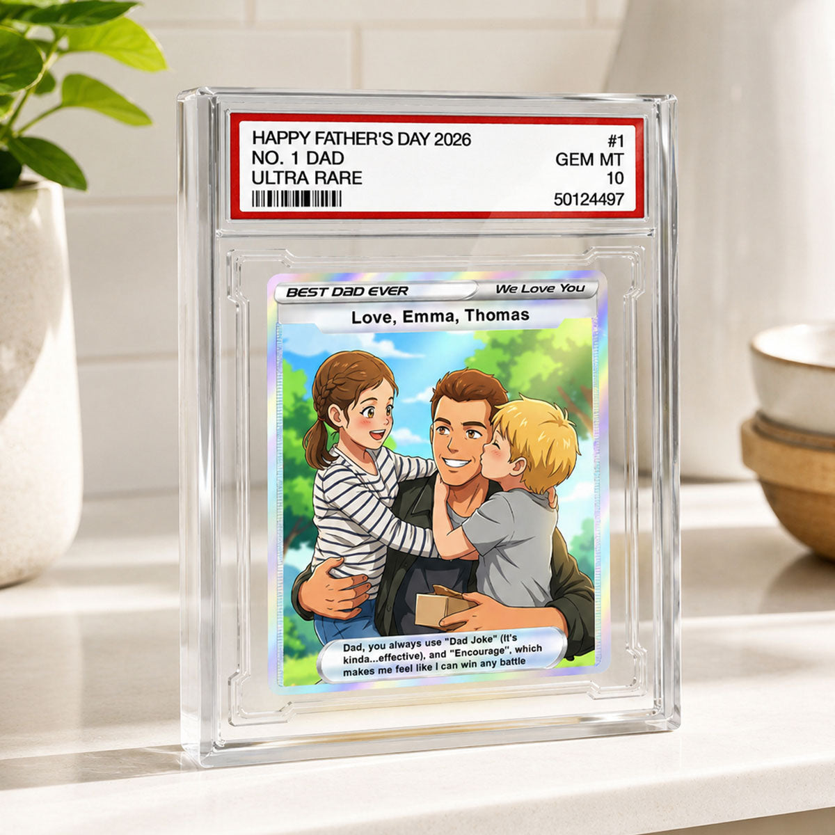 Best Dad Ever Trading Card Cartoon Style - Personalized Acrylic Block Plaque -  Gift For Dad, Husband