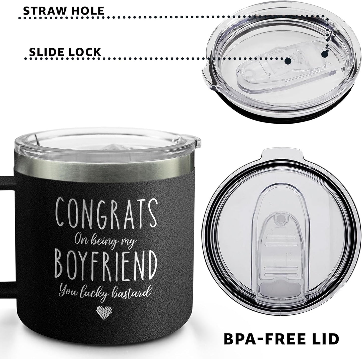Congrats On Being My Boyfriend - Engraved 14oz Coffee Tumbler