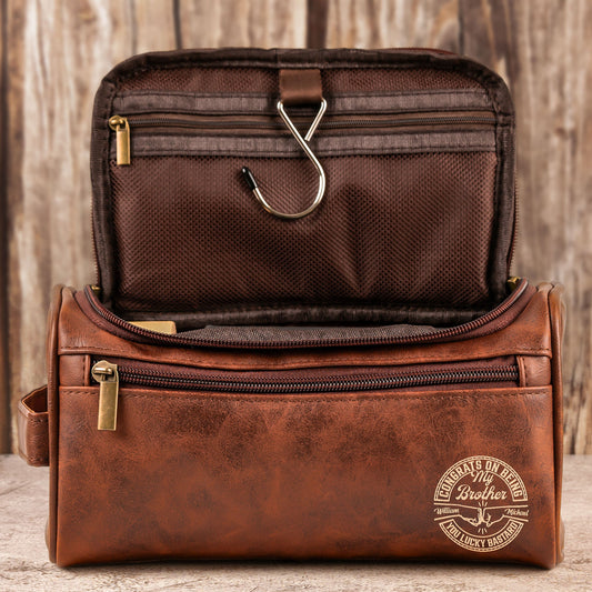 Congrats On Being My Brother - Personalized Leather Toiletry Bag