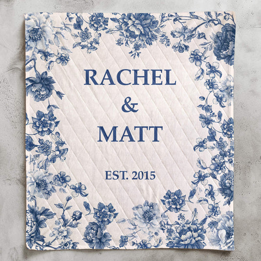 Couple Anniversary Gift Bedding Decor Chinoiserie Toile De Jouy Style - Custom Quilt Set