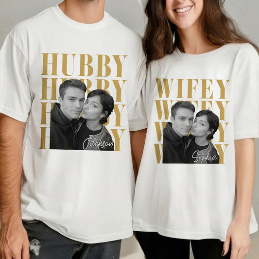 Couple Hubby Wifey Custom Photo - Personalized Shirt