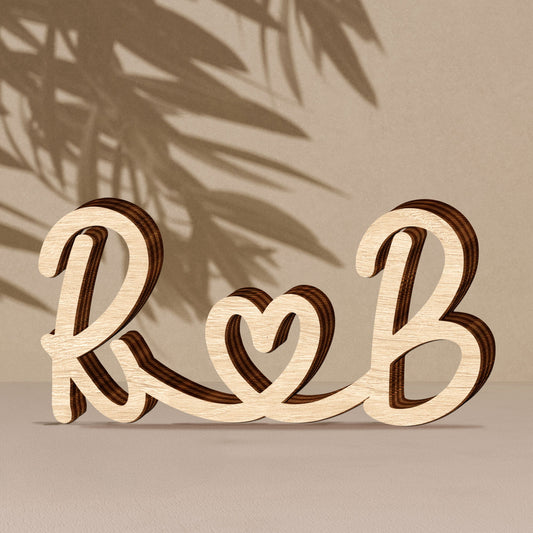 Couples Initials Sign Custom Initials Name Decors - Personalized Line Art Sculpture