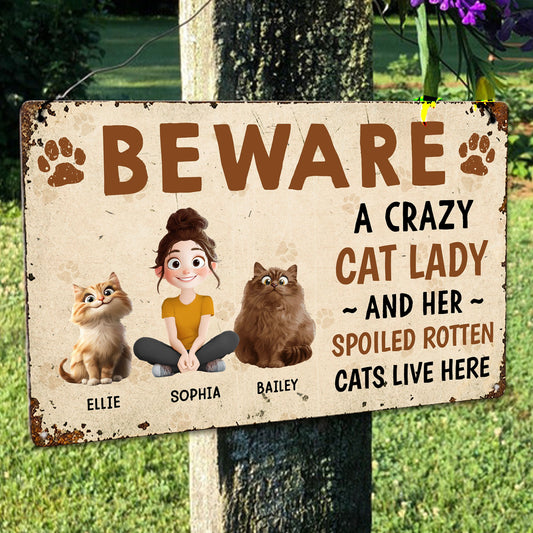 Crazy Cat Lady And Her Cats - Personalized Metal Sign