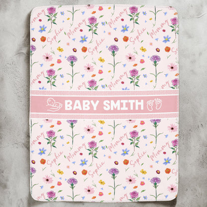 Custom Baby And Mom Name Birthday Flower - Personalized Blanket