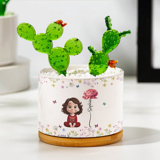 Custom Birth Flower For Friends, Daughter, Granddaughter - Personalized Plant Pot With Glass Succulents