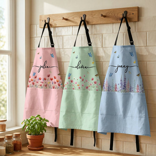 Custom Birth Flower & Name, Floral Gifts For Her, Friends, Daughter, Mom, Grandma - Personalized Apron
