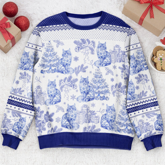 Custom Cat Breeds Christmas Tree - Toile De Jouy - Personalized Ugly Sweater