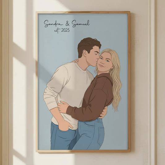 Custom Couple Portrait Anniversary Valentine's Day Gift For Her, Him - Personalized Photo Poster