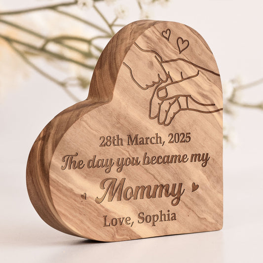 Custom Date The Day You Became My Mommy - Personalized Engraved Wood Plaque