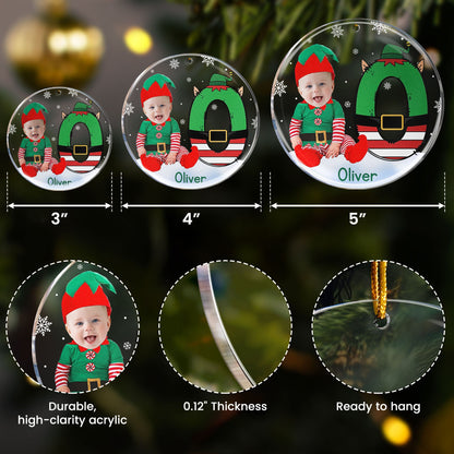 Custom Face Baby Elf Alphabet - Personalized Acrylic Photo Ornament