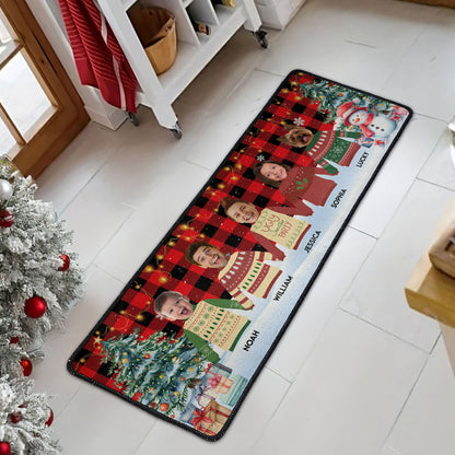 Custom Face Funny Festive Plant Buffalo Plaid - Personalized Photo Runner Rug