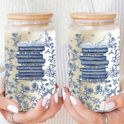Custom Favorite Books Toile De Jouy - Personalized Clear Glass Cup