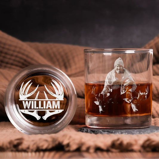 Father's Day Gifts, Custom Hunting Photo - Deer, Moose, Duck, Hog - Father's Day Gift - Personalized Whiskey Glass With Photo