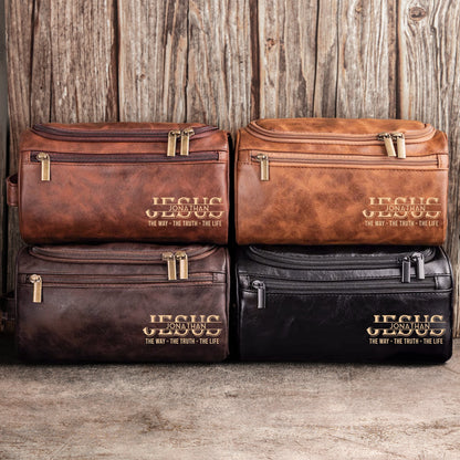 Custom Name Jesus The Way The Truth The Life - Personalized Leather Toiletry Bag