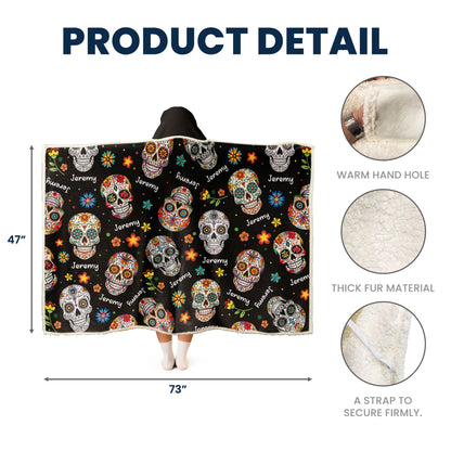 Custom Name Sugar Skulls Vintage Style - Personalized Wearable Blanket Hoodie