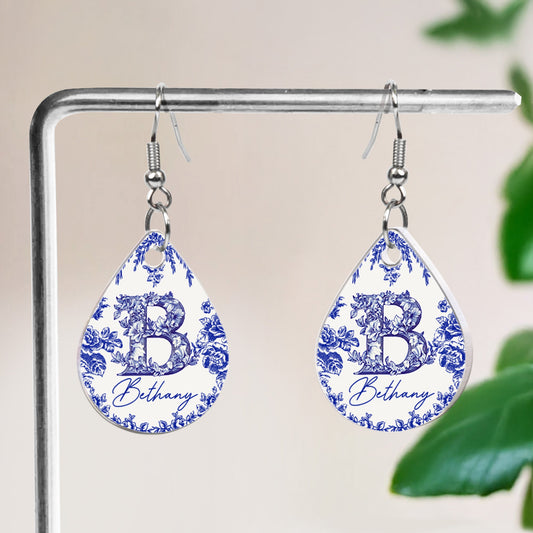 Custom Name Toile De Jouy French Chinoiserie - Personalized Acrylic Earrings