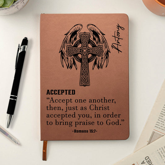 Custom Name With Matching Bible Verse Faith Gift For Him - Personalized Leather Journal