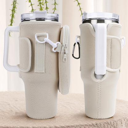 Custom Name & Birth Flower Toile De Jouy - Personalized Water Bottle Carrier Bag With Phone Pocket