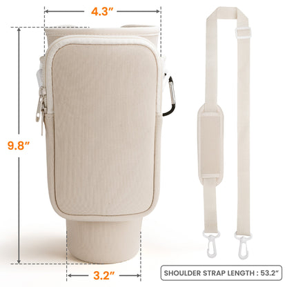 Custom Name & Birth Flower Toile De Jouy - Personalized Water Bottle Carrier Bag With Phone Pocket