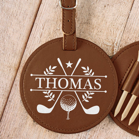 Father's Day Gifts, Custom Name, Initials For Him, Golf Lovers, Husband, Groomsmen - Personalized Leather Golf Bag Tag