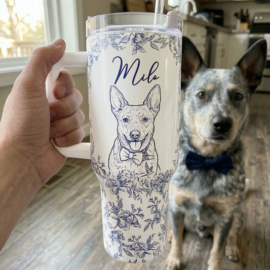 Custom Pet Portrait 40oz Tumbler For Dog Lover, Cat Lover - Personalized 40oz Tumbler With Straw