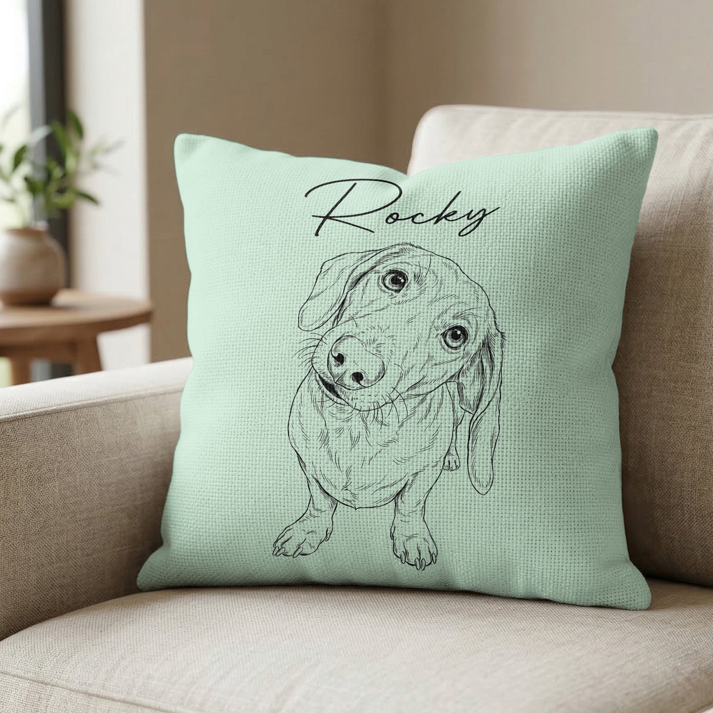 Custom Pet Portrait Sketch Line Art Gift For Dog Lover, Cat Lover - Personalized Pillow Cover