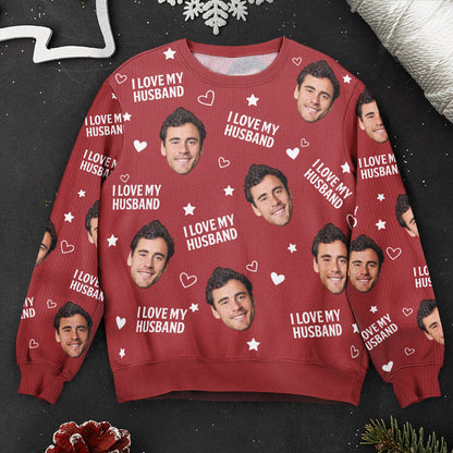 Custom Photo Funny Face I Love My Lover - Personalized Matching Photo Sweater