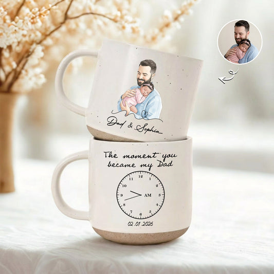 Father's Day Gifts, Custom Photo Watercolor Art Father's Day Gift For New Dad, Husband - Personalized Pottery Mug