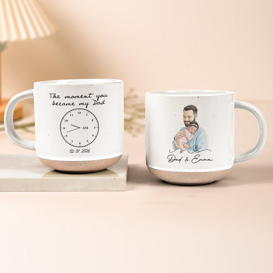 Father's Day Gifts, Custom Photo Watercolor Art Father's Day Gift For New Dad, Husband - Personalized Pottery Mug