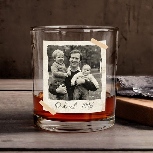 Father's Day Gifts, Custom Vintage Retro Polaroid Photo For Dad, Grandpa, Him, Husband - Personalized Photo Whiskey Glass