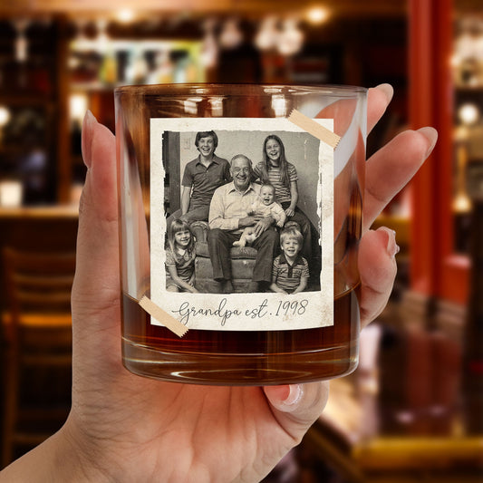 Father's Day Gifts, Custom Vintage Retro Polaroid Photo For Dad, Grandpa, Him, Husband - Personalized Photo Whiskey Glass