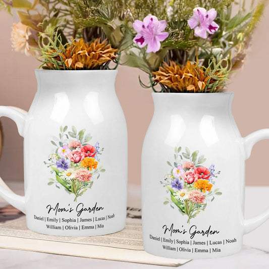 Custom Birth Flower Bouquet Flowers Gift For Mom, Grandma, Family - Personalized Vase