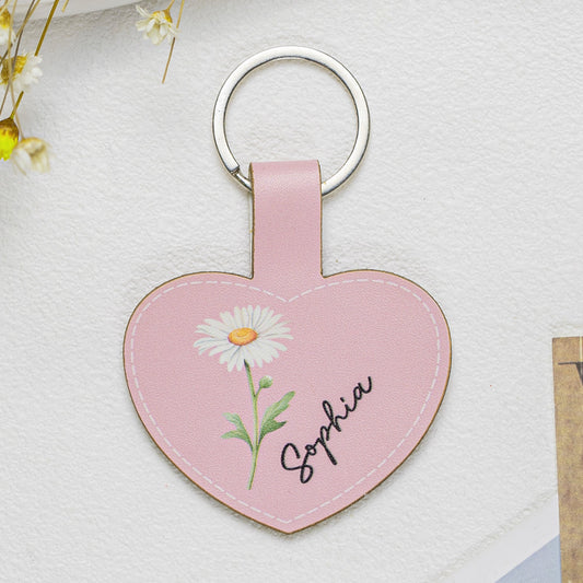 Custom Birth Flower Keychain With Name - Personalized Keychain