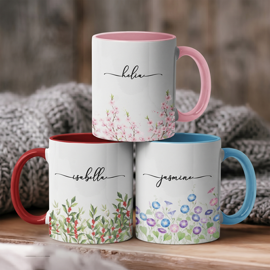Custom Birth Flower & Name For Her, Coworkers, Friends, Teacher - Personalized Mug