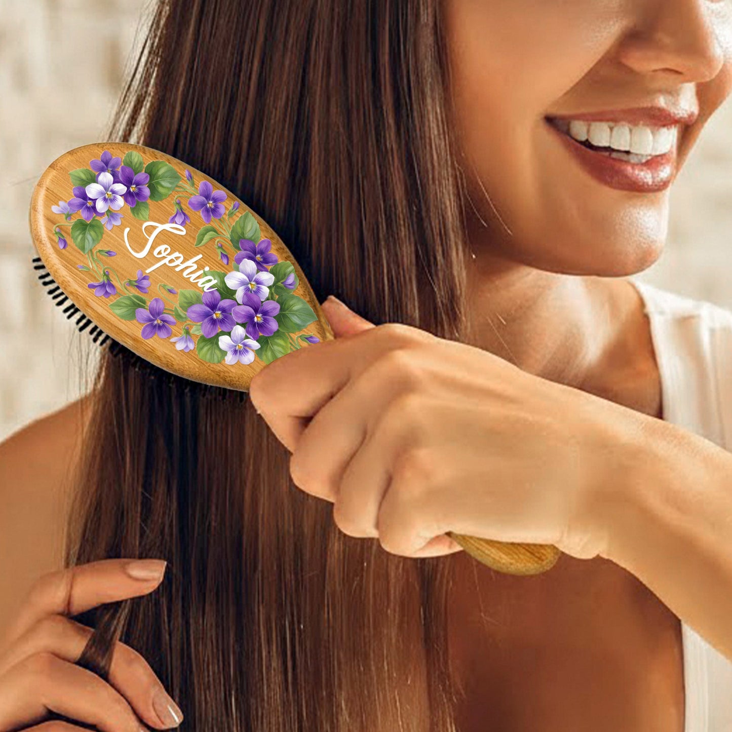 Custom Birth Flower & Name For Her, Daughter, Sister, Thank You Gift - Personalized Hair Brush