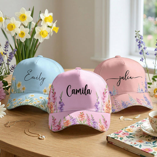 Custom Birth Flower & Name For Her, Friends - Personalized Cap