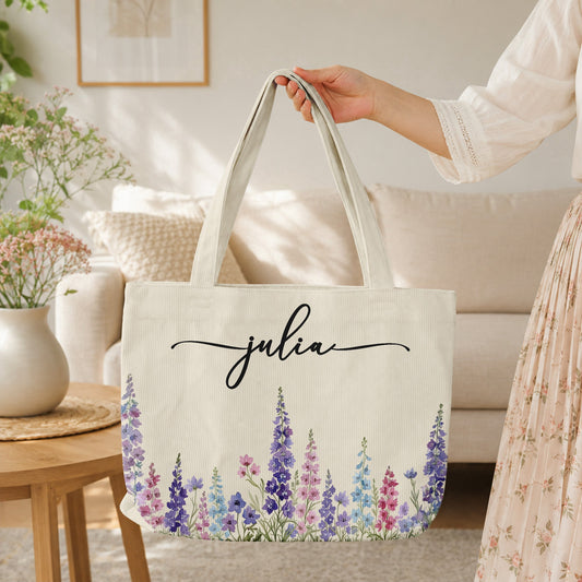 Custom Birth Flower & Name For Her, Wife, Daughter, Sister, Mom, Grandma - Personalized Tote Bag