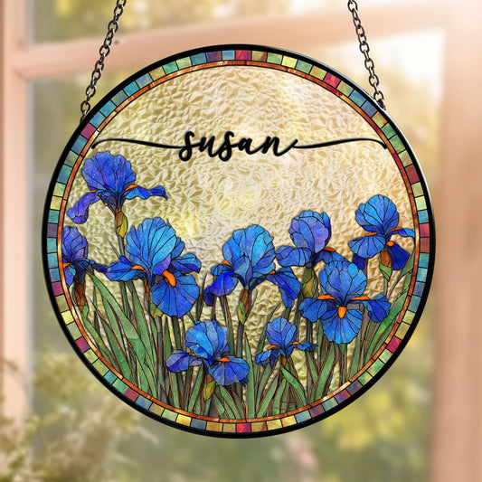 Custom Birth Flower & Name Self-Gift, Friend - Personalized Window Hanging Suncatcher
