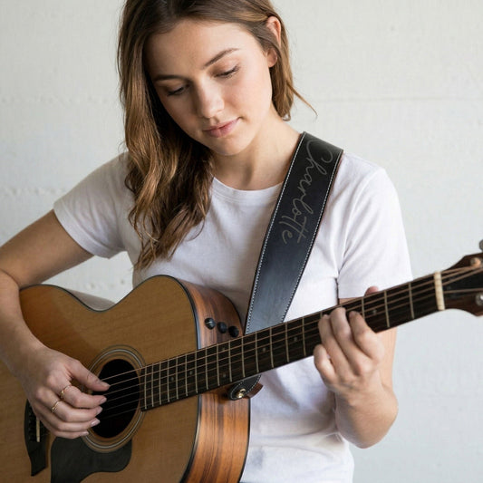 Custom Birth Flower - Personalized Leather Guitar Strap