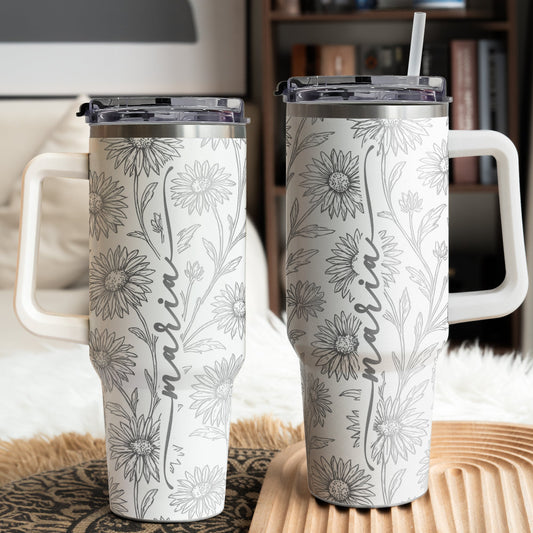 Custom Engraved Birth Flower & Name For Her - Personalized 40oz Tumbler