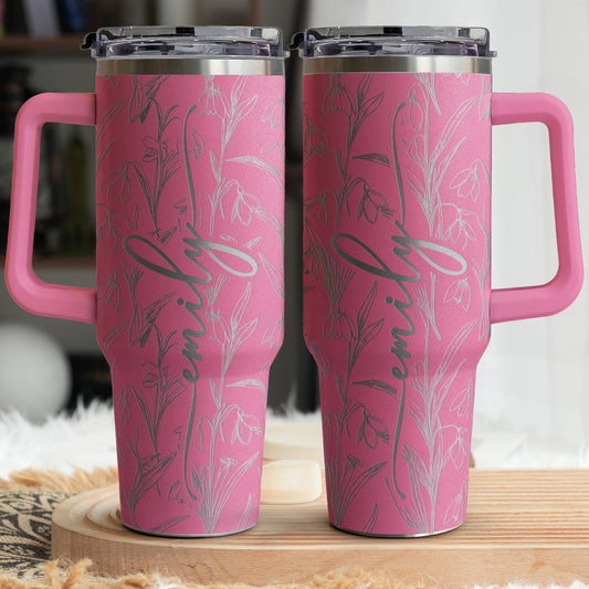 Custom Engraved Birth Flower & Name For Her - Personalized 40oz Tumbler
