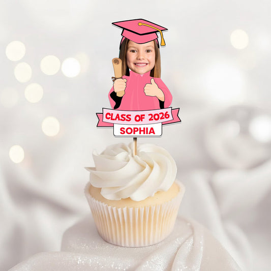 Custom Funny Face Graduation - Personalized Cupcake Toppers