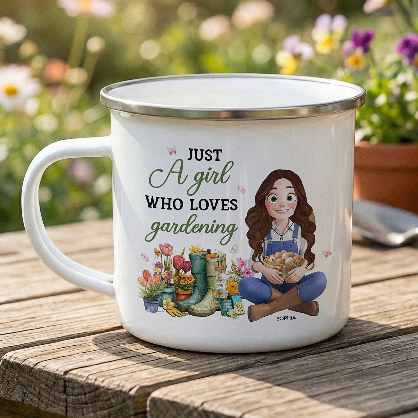 Custom Gardening Cup For Mom, Grandma, Florist, Plant Lover - Personalized Enamel Mug
