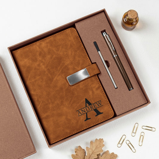 Custom Monogram Initial Name For Her, Him - Personalized Notebook Set